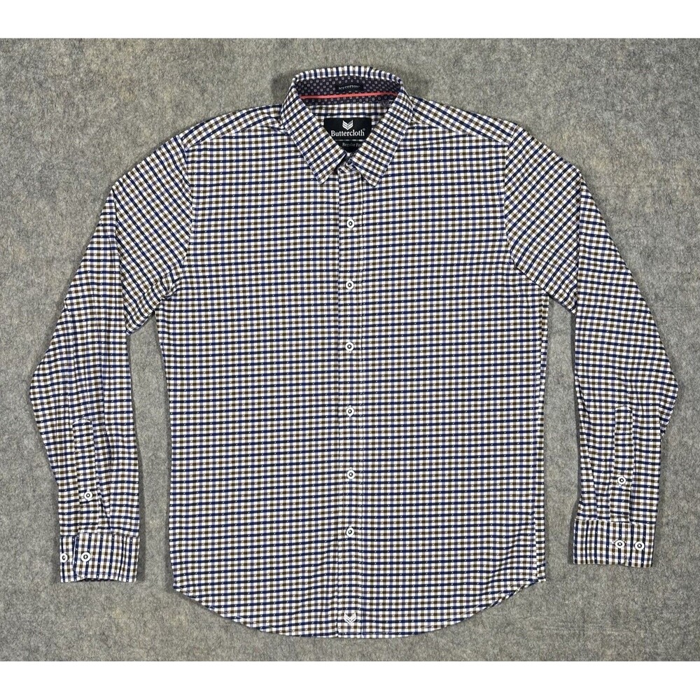 Buttercloth Icy Cotton Gingham Button Up Shirt Men’s M Stretch Colorful Summer